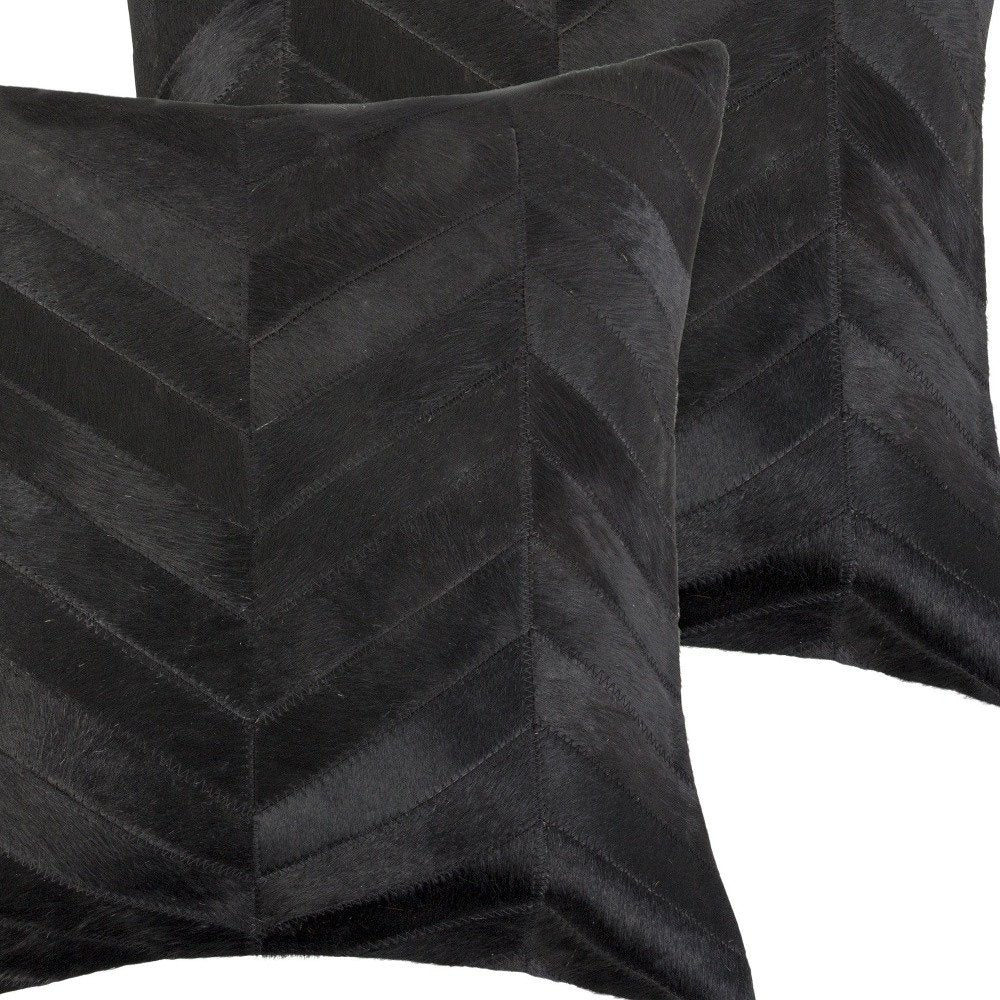 Set of Two 18" Black Chevron Cowhide Throw Pillows — view 3