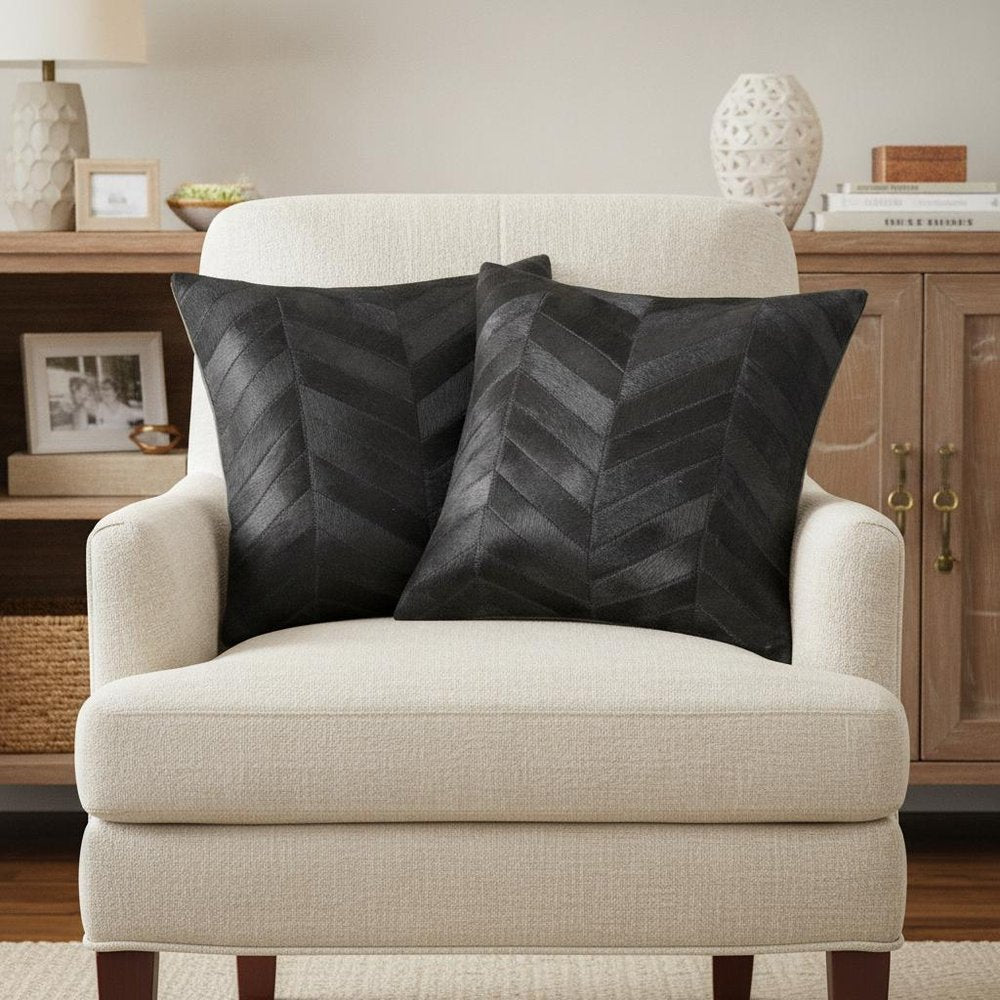Set of Two 18" Black Chevron Cowhide Throw Pillows — view 7