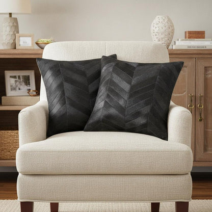 Set of Two 18" Black Chevron Cowhide Throw Pillows
