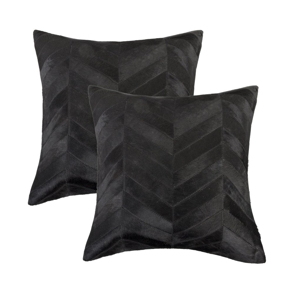 Set of Two 18" Black Chevron Cowhide Throw Pillows — view 4