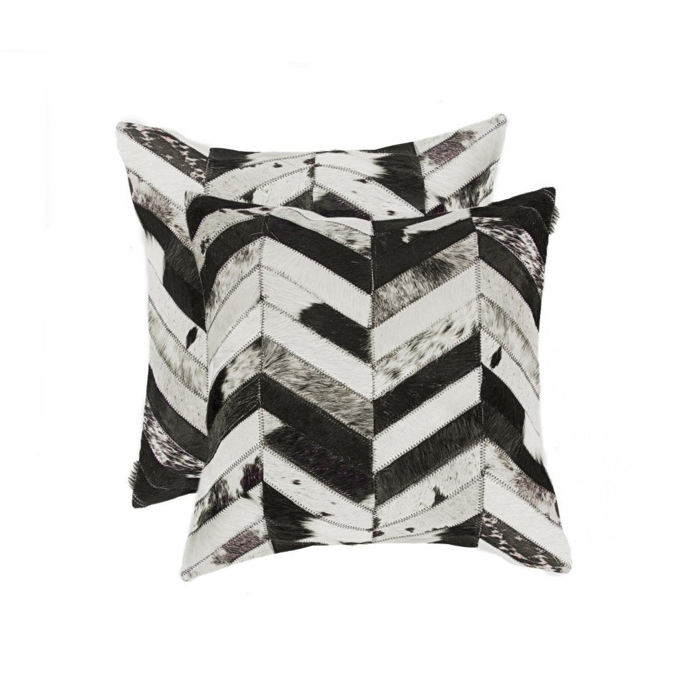Set of Two 18" Black and Natural Chevron Cowhide Throw Pillows — view 5