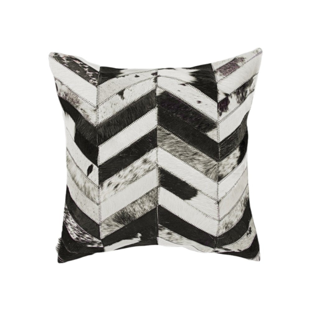 Set of Two 18" Black and Natural Chevron Cowhide Throw Pillows — view 6