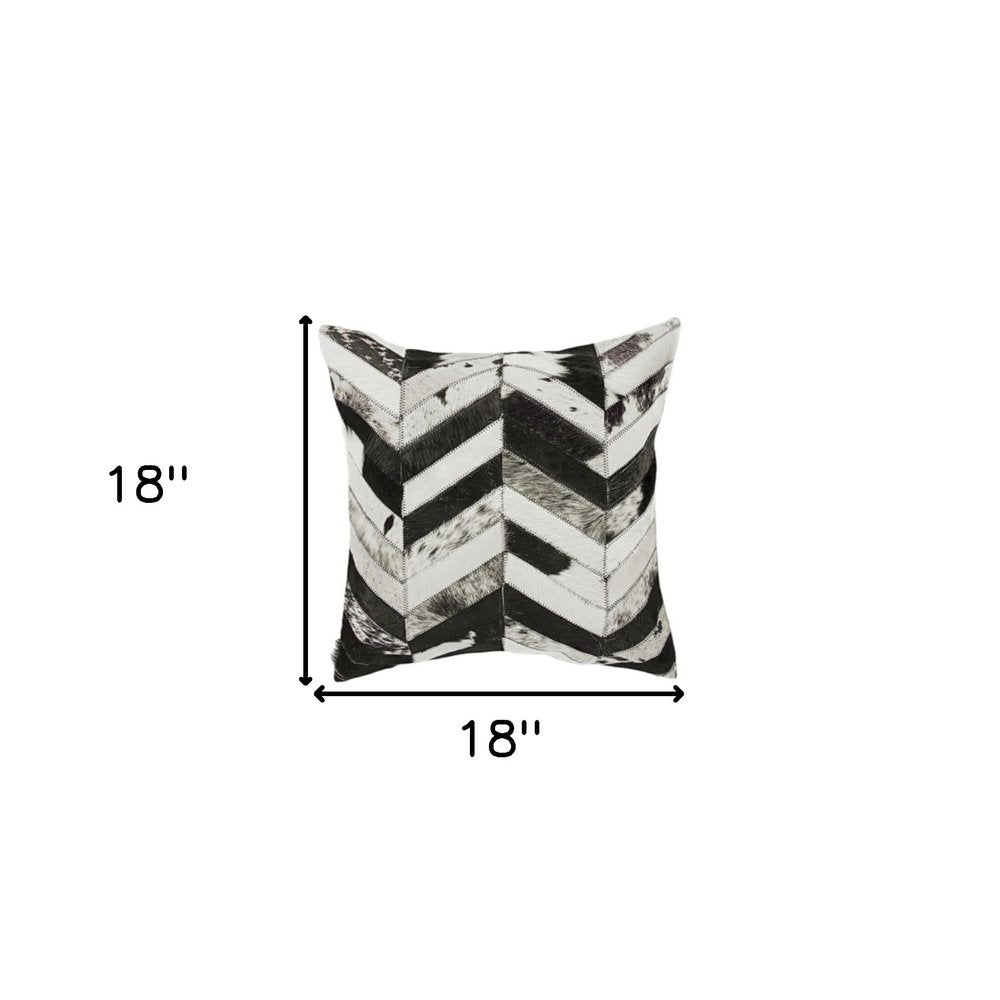 Set of Two 18" Black and Natural Chevron Cowhide Throw Pillows — view 7