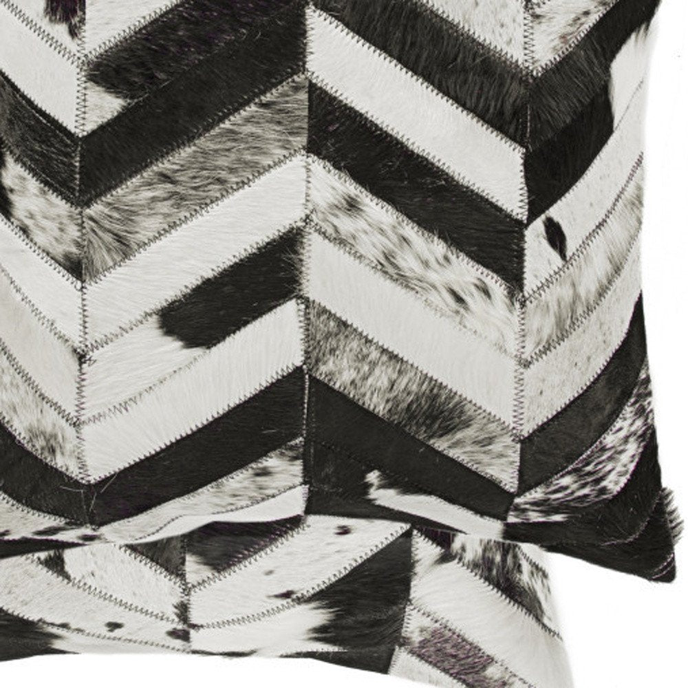 Set of Two 18" Black and Natural Chevron Cowhide Throw Pillows — view 1