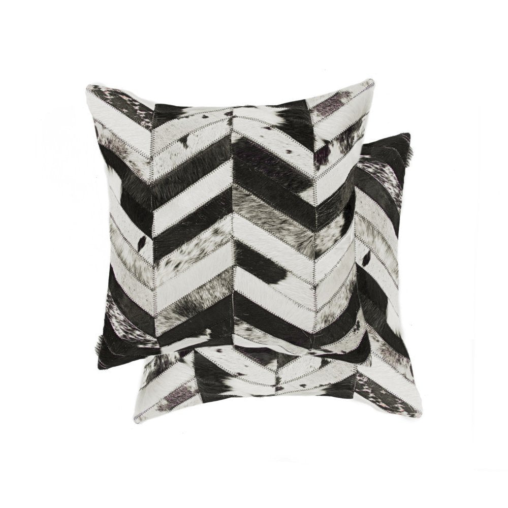 Set of Two 18" Black and Natural Chevron Cowhide Throw Pillows — view 2