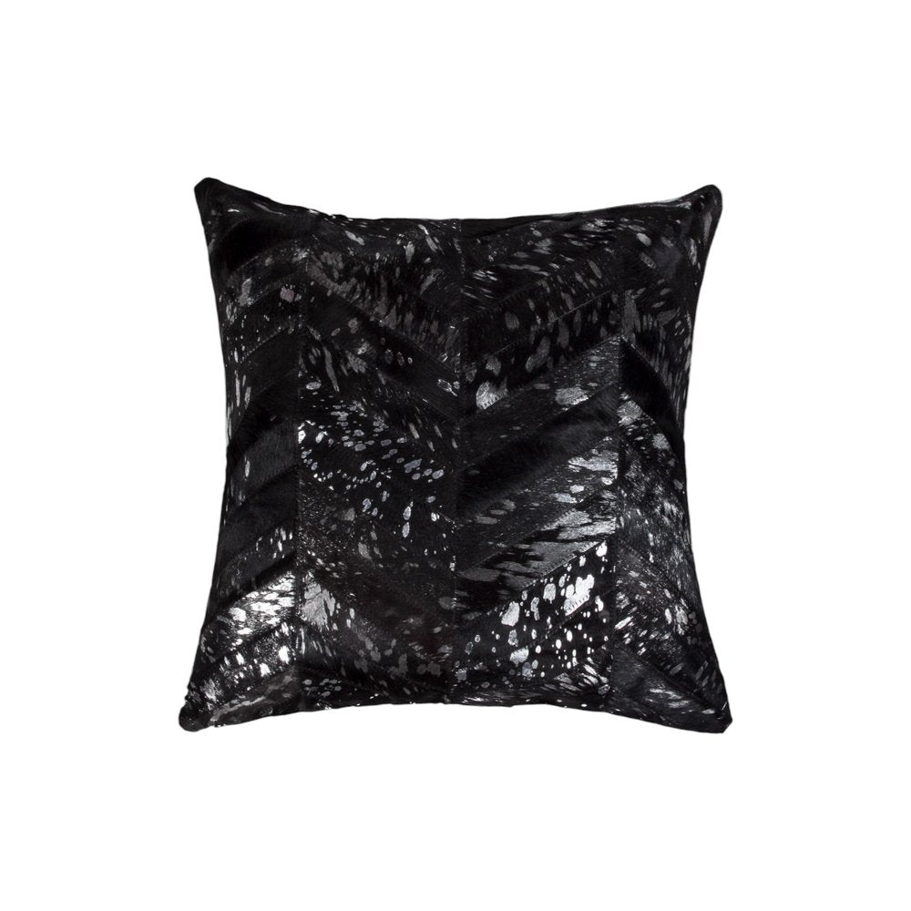 Set of Two 18" Black and Silver Chevron Cowhide Throw Pillows with Glitter — view 5
