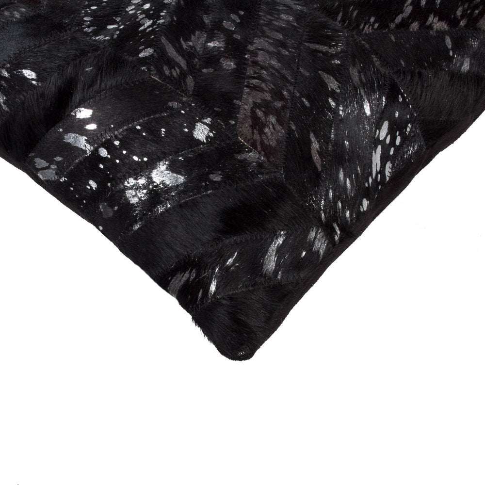 Set of Two 18" Black and Silver Chevron Cowhide Throw Pillows with Glitter — view 3