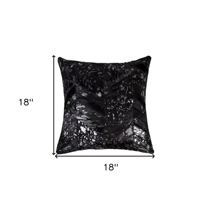 Set of Two 18" Black and Silver Chevron Cowhide Throw Pillows with Glitter