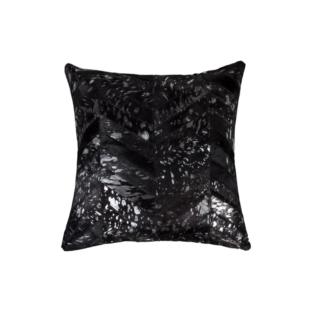 Set of Two 18" Black and Silver Chevron Cowhide Throw Pillows with Glitter — view 4