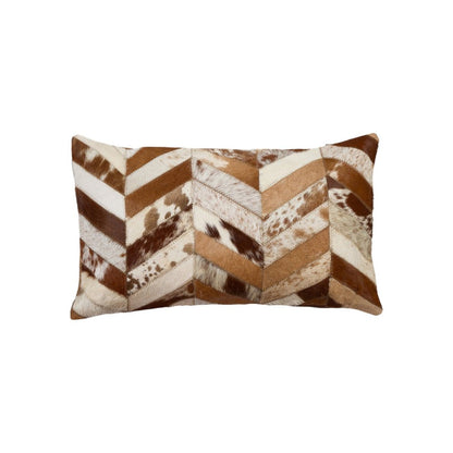 Set of Two 12" X 20" Brown and Natural Chevron Cowhide Lumbar Throw Pillows HomeRoots