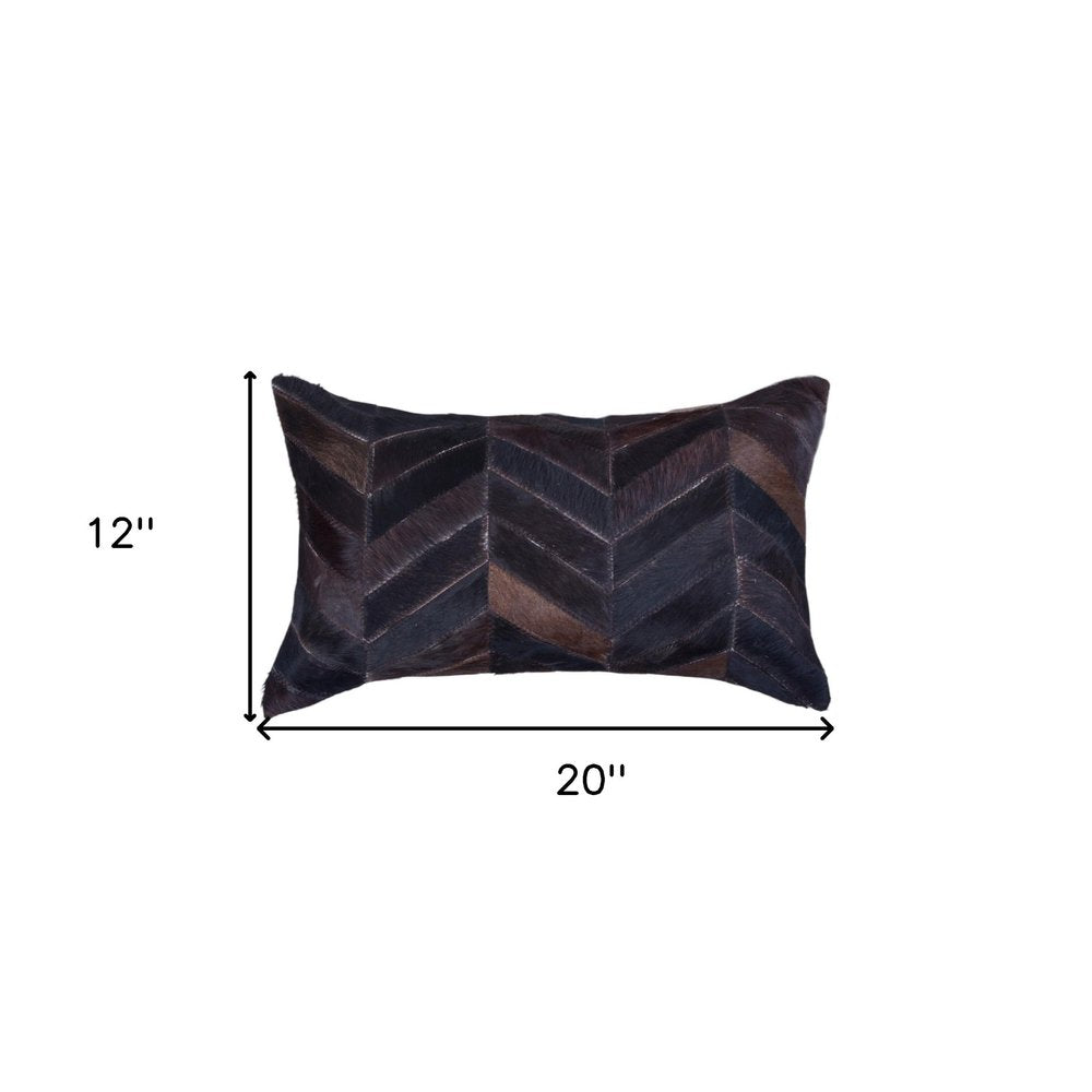 Set of Two 12" X 20" Chocolate Chevron Cowhide Lumbar Throw Pillows — view 6