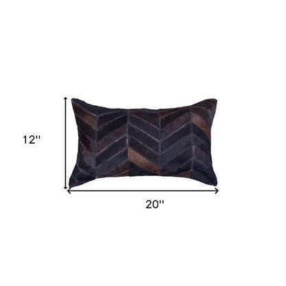 Set of Two 12" X 20" Chocolate Chevron Cowhide Lumbar Throw Pillows