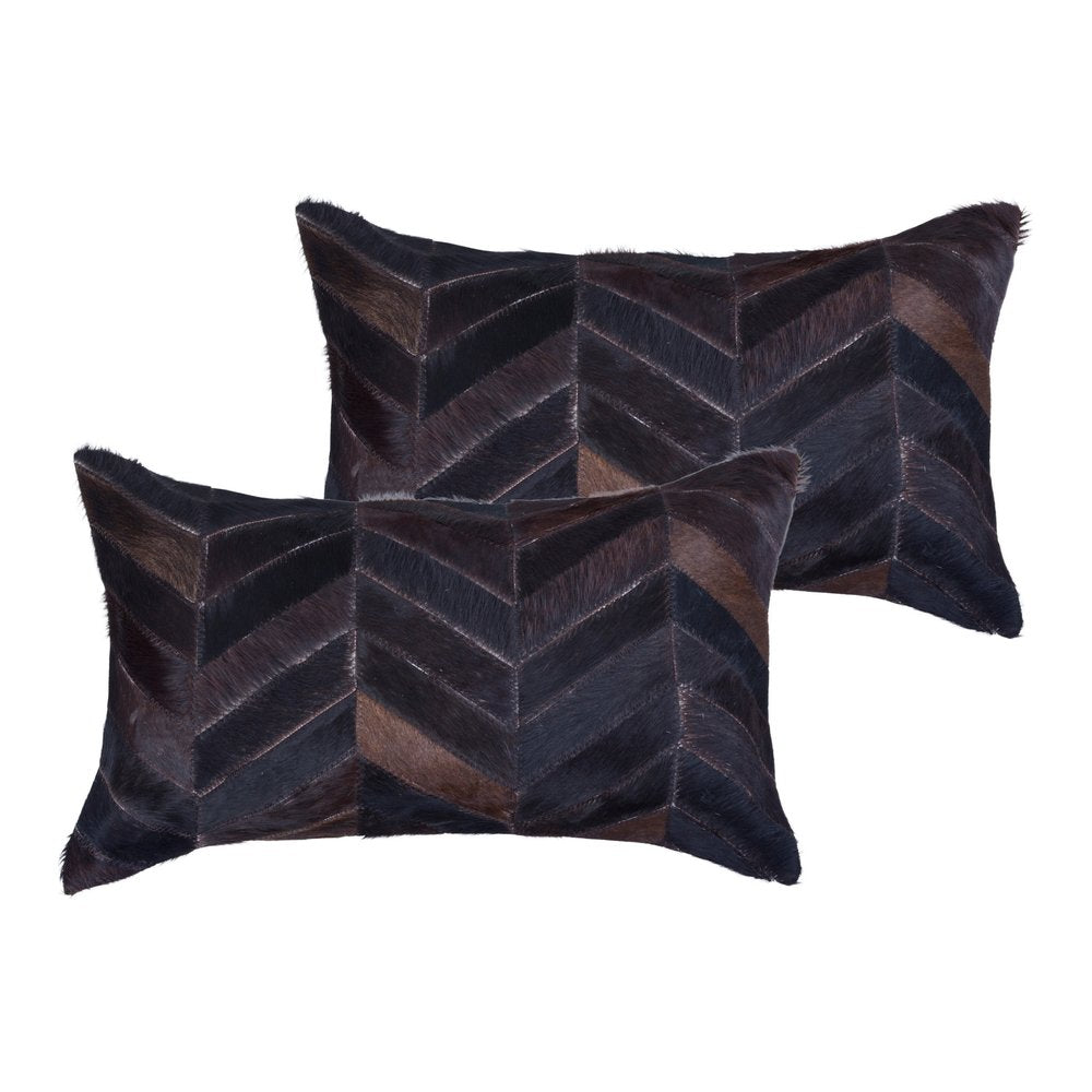 Set of Two 12" X 20" Chocolate Chevron Cowhide Lumbar Throw Pillows — view 1