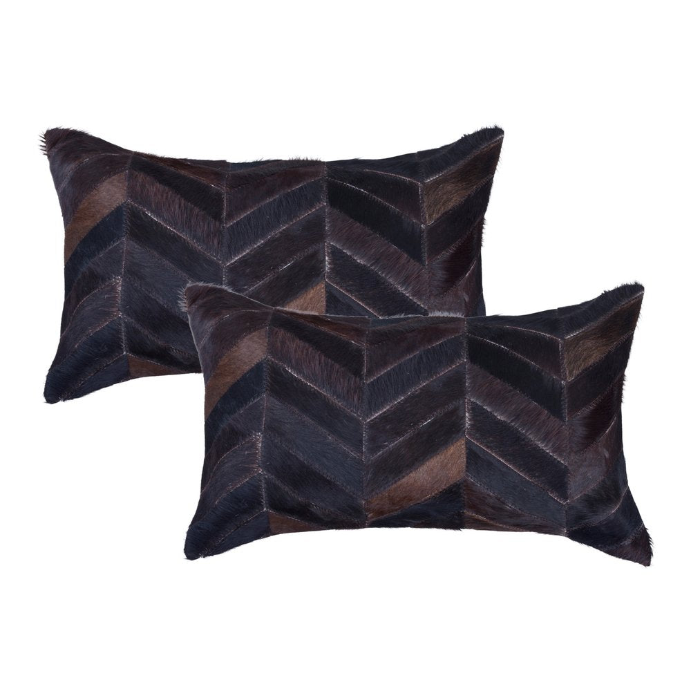 Set of Two 12" X 20" Chocolate Chevron Cowhide Lumbar Throw Pillows