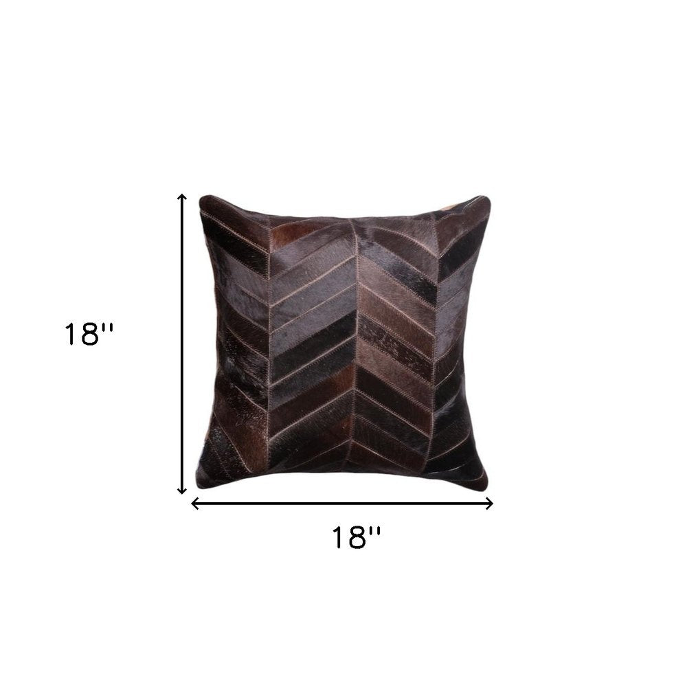Set of Two 18" Chocolate Chevron Cowhide Throw Pillows — view 5