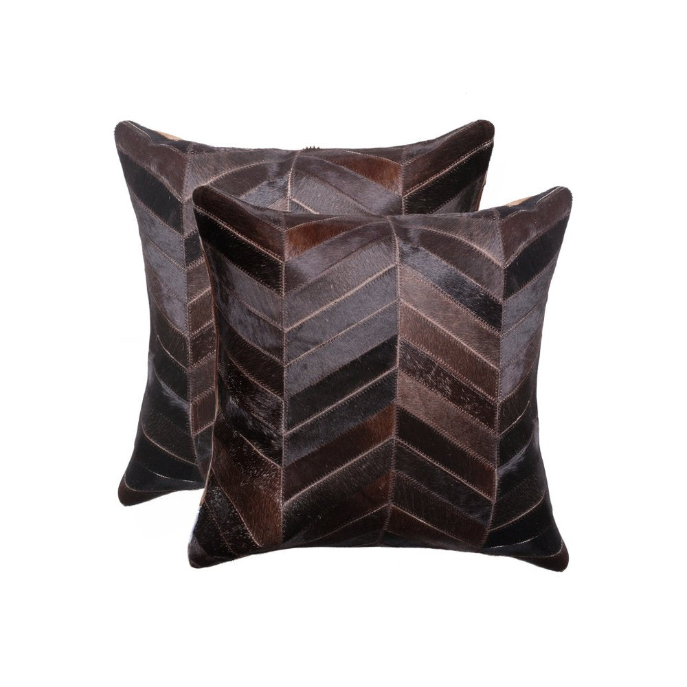 Set of Two 18" Chocolate Chevron Cowhide Throw Pillows — view 1