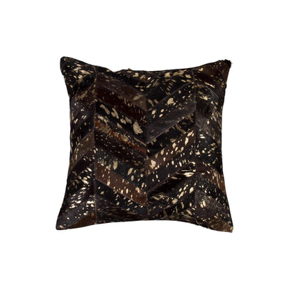 Set of Two 18" Chocolate and Gold Chevron Cowhide Throw Pillows with Glitter HomeRoots