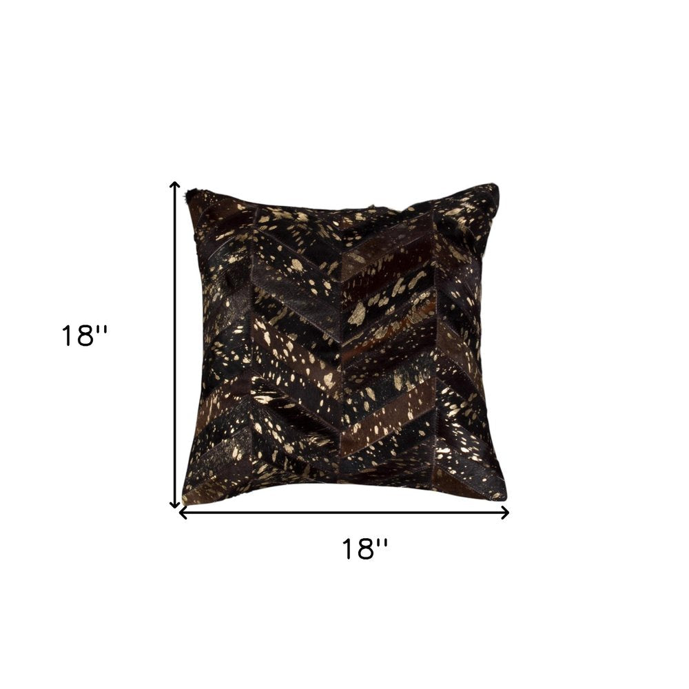 Set of Two 18" Chocolate and Gold Chevron Cowhide Throw Pillows with Glitter — view 6