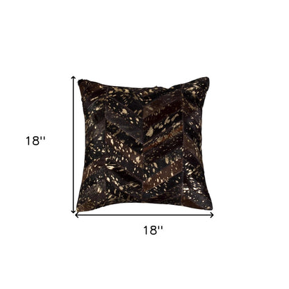 Set of Two 18" Chocolate and Gold Chevron Cowhide Throw Pillows with Glitter HomeRoots