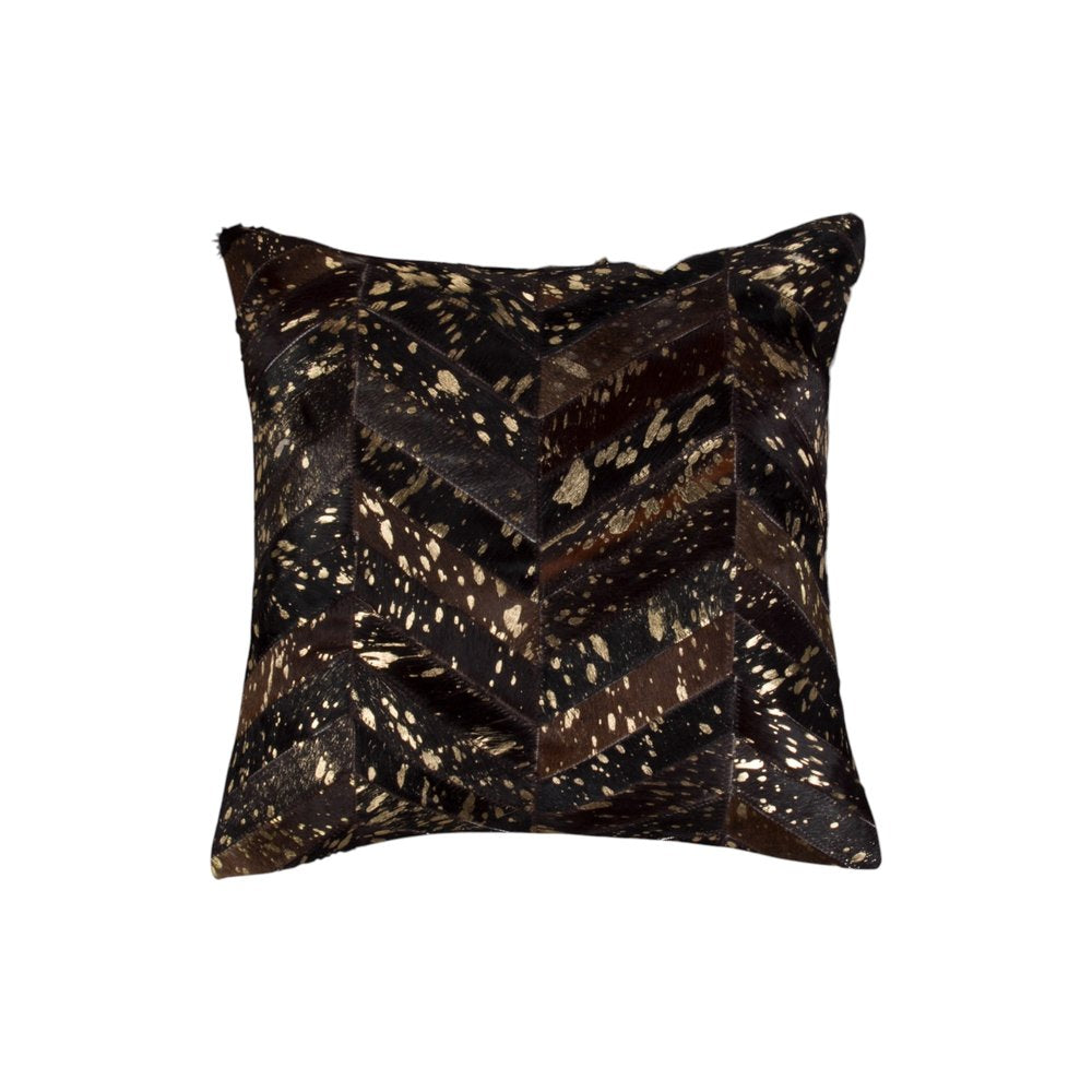 Set of Two 18" Chocolate and Gold Chevron Cowhide Throw Pillows with Glitter — view 4