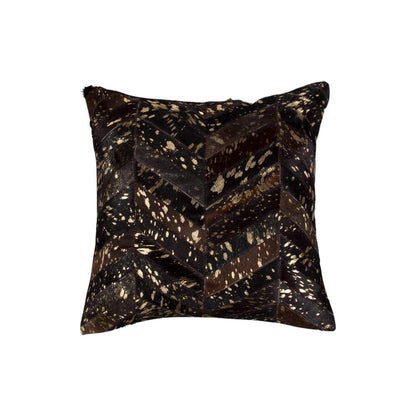 Set of Two 18" Chocolate and Gold Chevron Cowhide Throw Pillows with Glitter HomeRoots