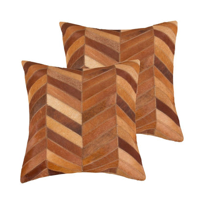 Set of Two 18" Tan Chevron Cowhide Throw Pillows HomeRoots