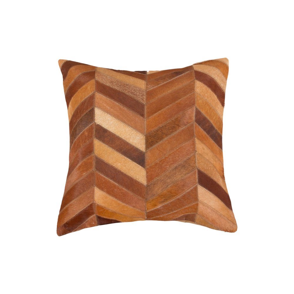 Set of Two 18" Tan Chevron Cowhide Throw Pillows — view 5