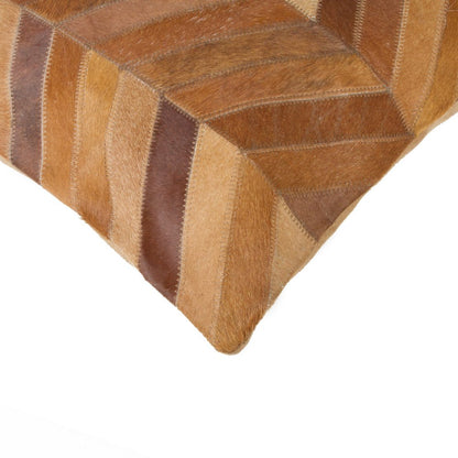 Set of Two 18" Tan Chevron Cowhide Throw Pillows