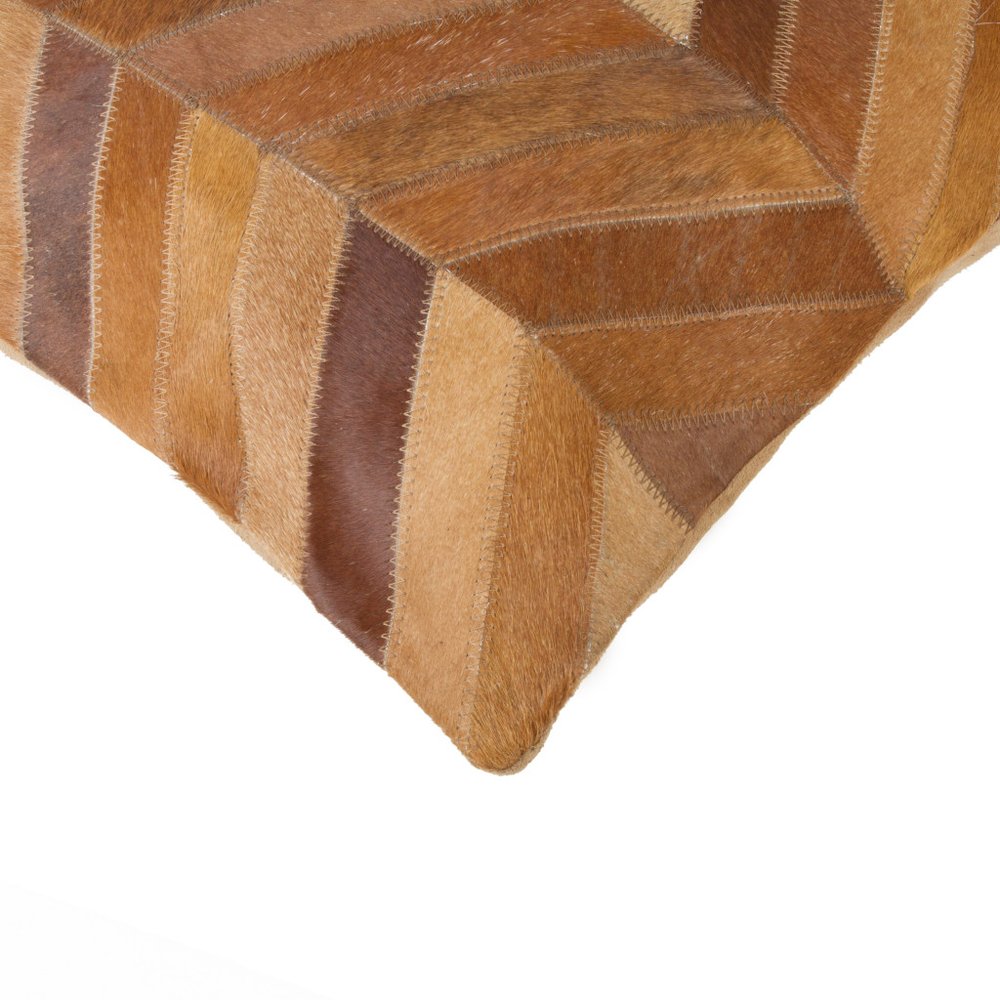 Set of Two 18" Tan Chevron Cowhide Throw Pillows HomeRoots
