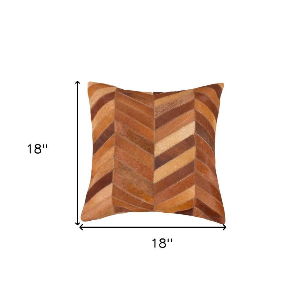 Set of Two 18" Tan Chevron Cowhide Throw Pillows HomeRoots