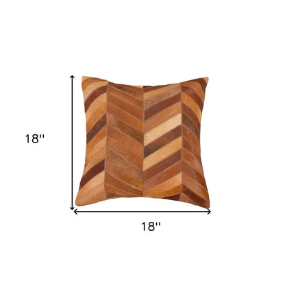 Set of Two 18" Tan Chevron Cowhide Throw Pillows HomeRoots