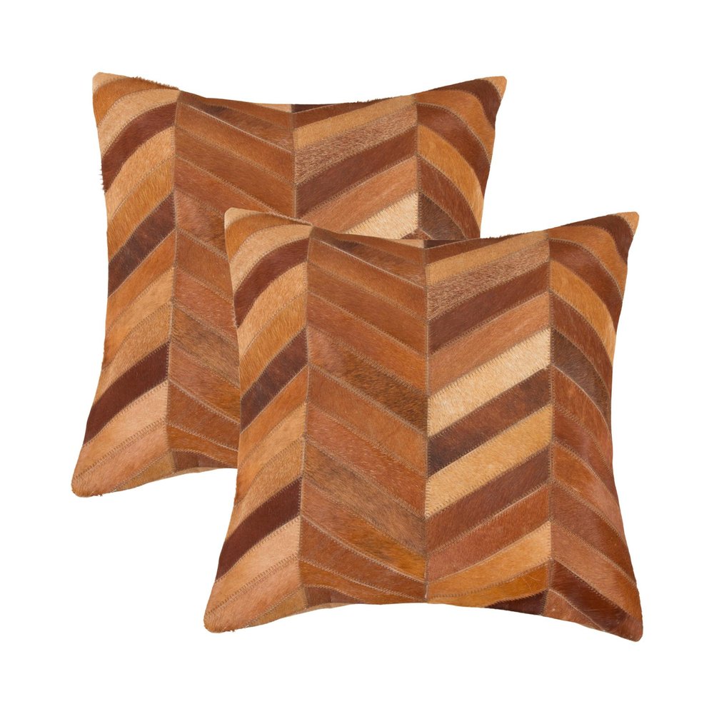 Set of Two 18" Tan Chevron Cowhide Throw Pillows HomeRoots