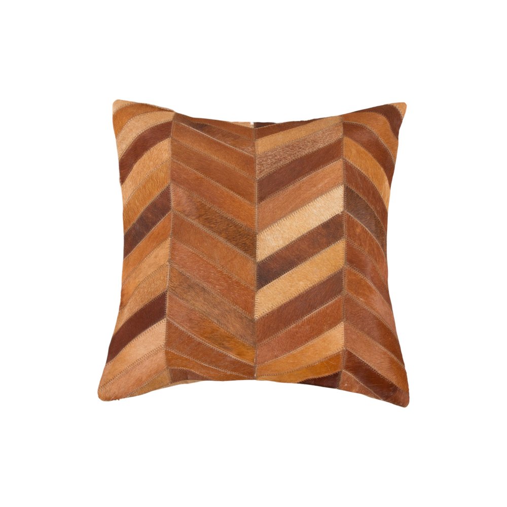 Set of Two 18" Tan Chevron Cowhide Throw Pillows — view 4
