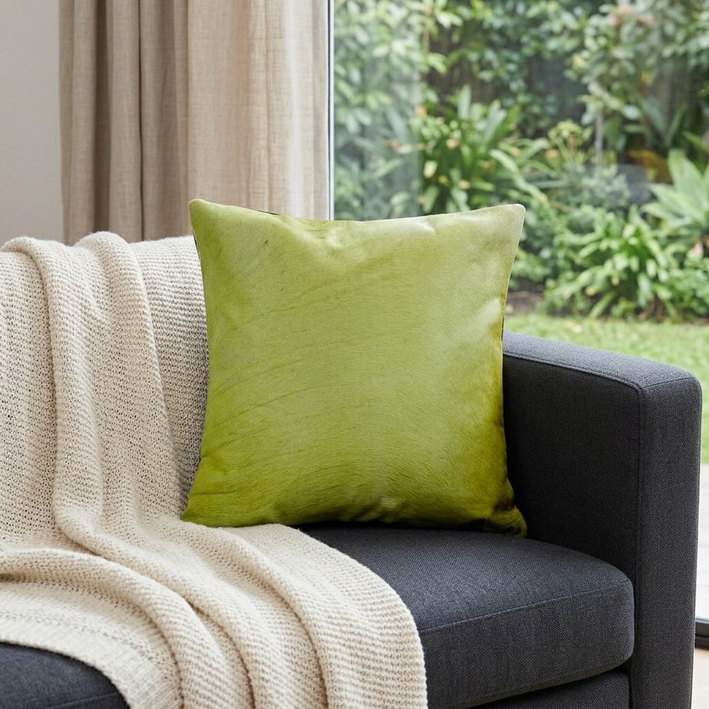 18" Lime Green Cowhide Throw Pillow — view 6