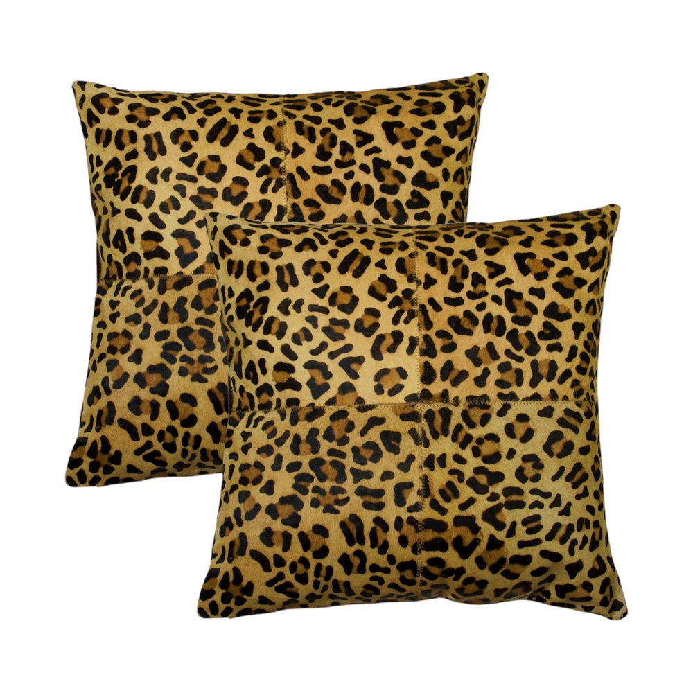Set of Two 18" Brown and Black Leopard Cowhide Throw Pillows — view 4