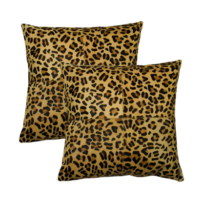 Set of Two 18" Brown and Black Leopard Cowhide Throw Pillows