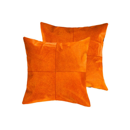 Set of Two 18" Orange Cowhide Throw Pillows