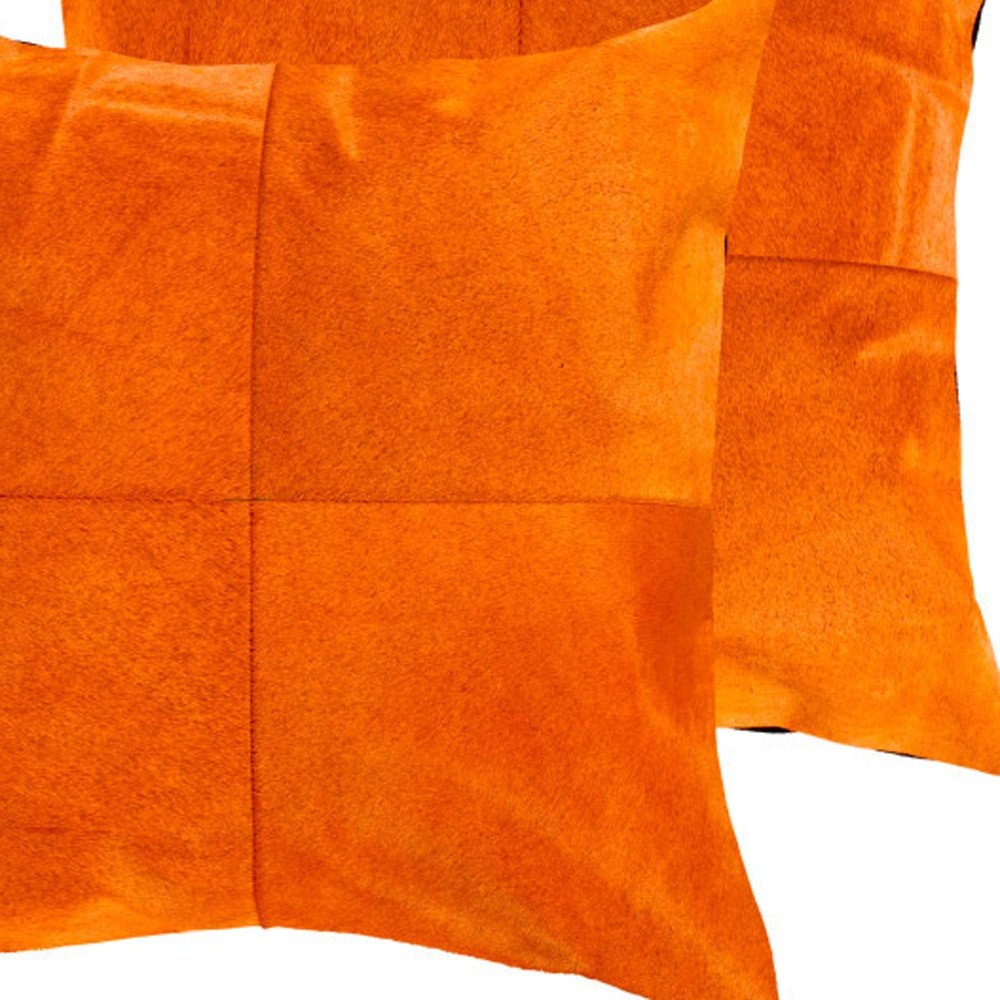 Set of Two 18" Orange Cowhide Throw Pillows — view 4