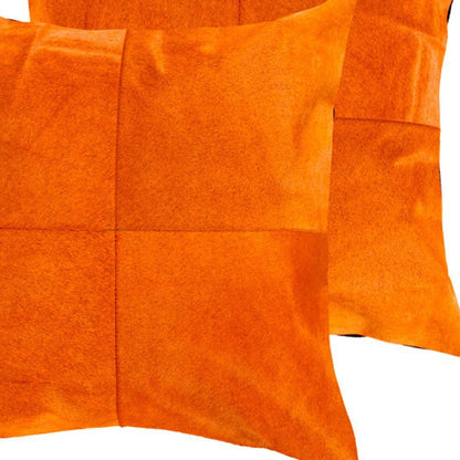 Set of Two 18" Orange Cowhide Throw Pillows