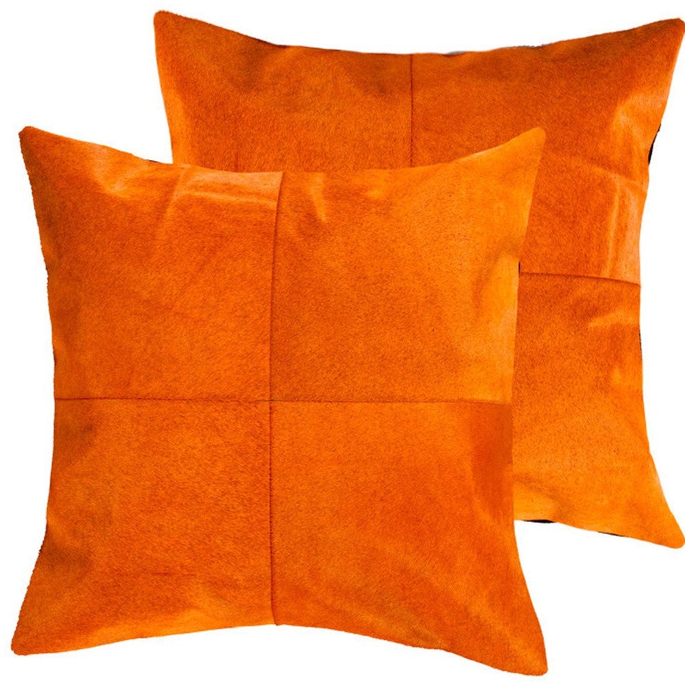 Set of Two 18" Orange Cowhide Throw Pillows — view 5