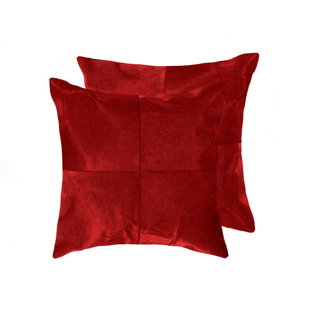 Set of Two 18" Red Cowhide Throw Pillows