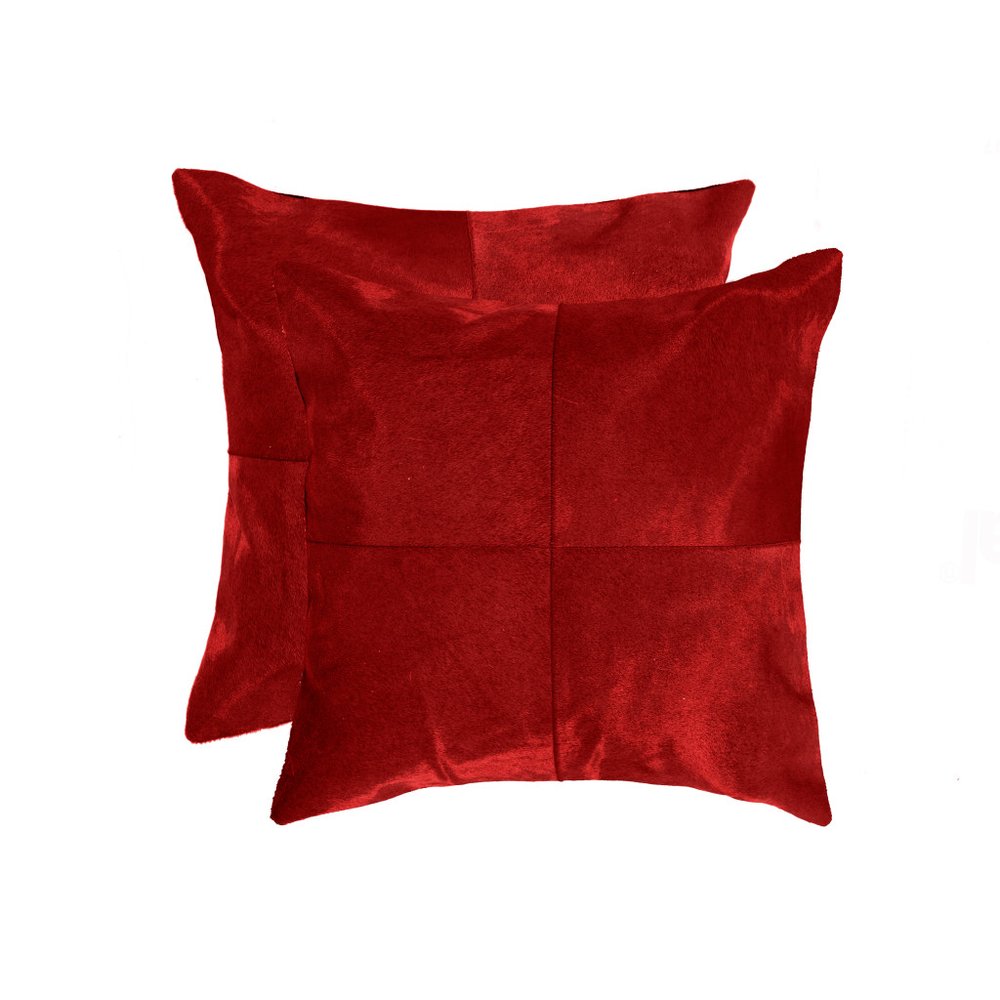 Set of Two 18" Red Cowhide Throw Pillows