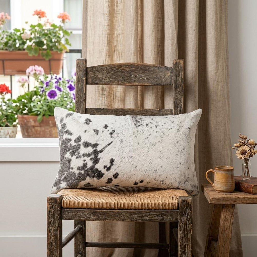 12" X 20" Gray And White Cowhide Cowhide Throw Pillow — view 5
