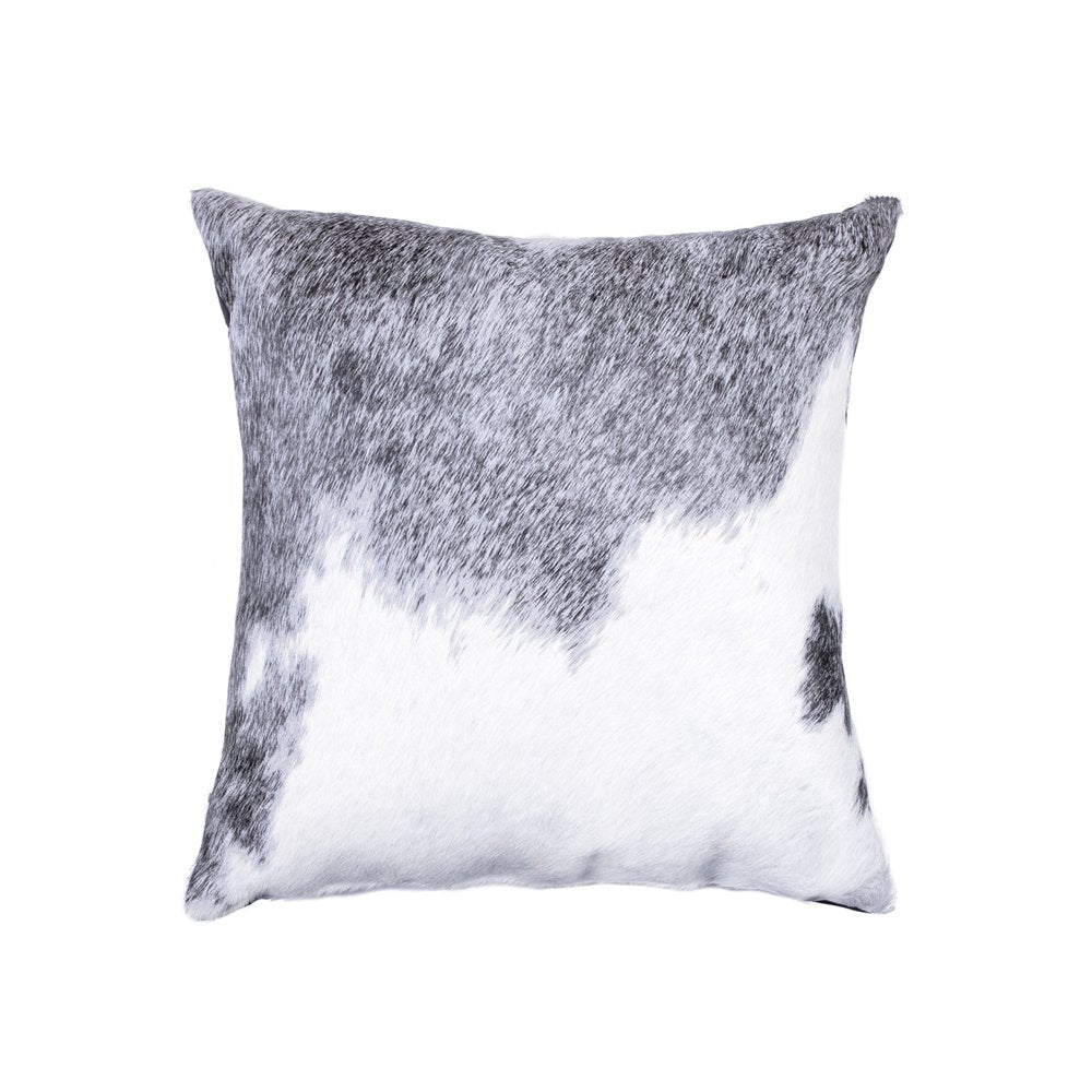 18" Gray and White Cowhide Throw Pillow — view 1