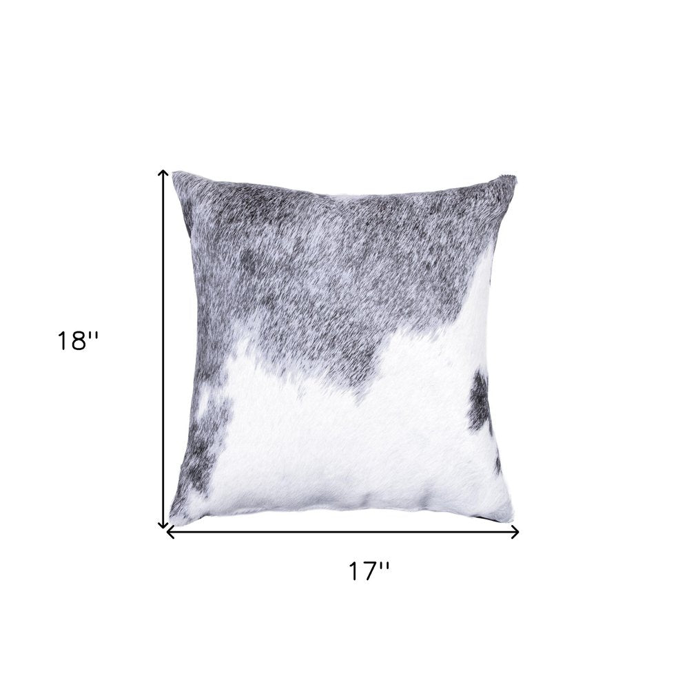 18" Gray and White Cowhide Throw Pillow — view 3
