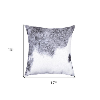 18" Gray and White Cowhide Throw Pillow