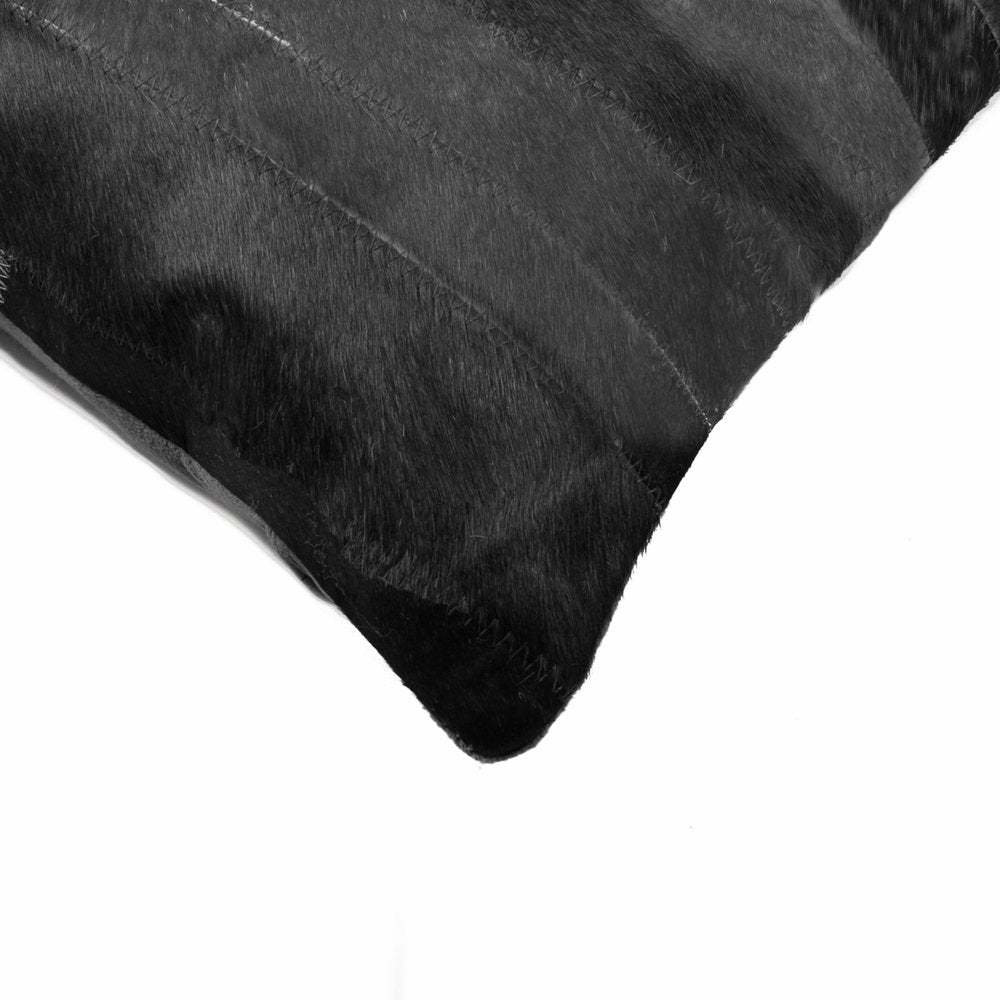 12" X 20" Black Patchwork Cowhide Lumbar Throw Pillow — view 2
