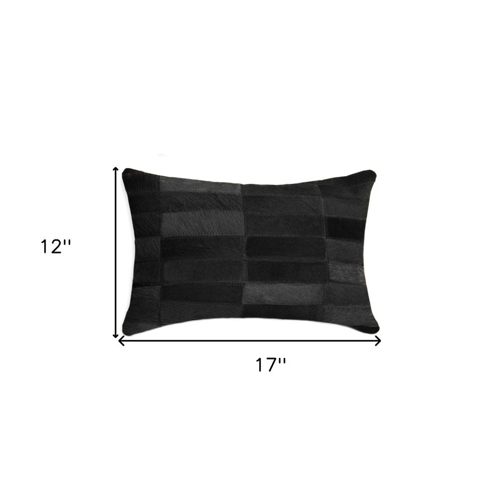12" X 20" Black Patchwork Cowhide Lumbar Throw Pillow — view 3