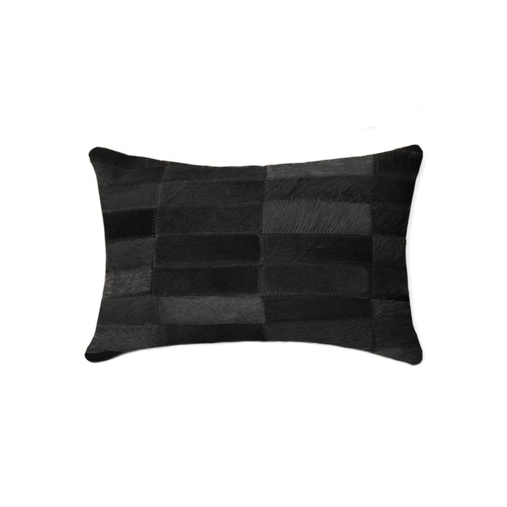12" X 20" Black Patchwork Cowhide Lumbar Throw Pillow — view 4