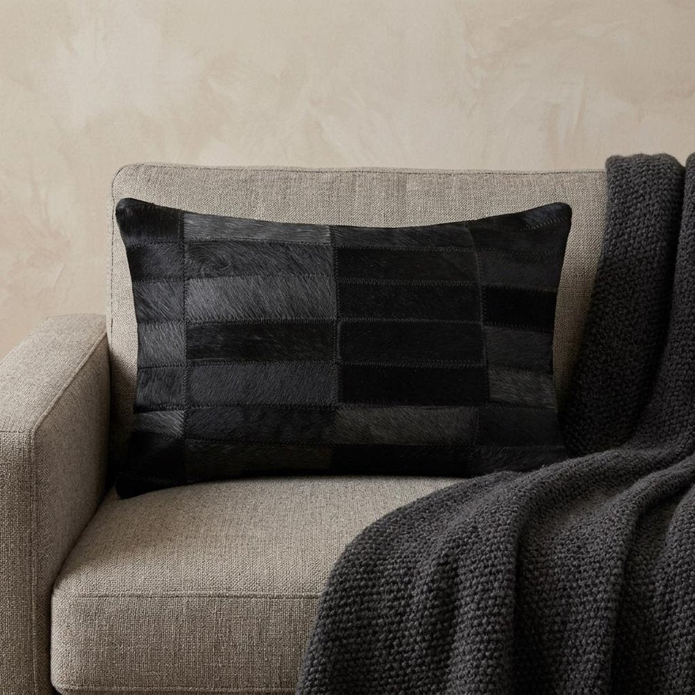 12" X 20" Black Patchwork Cowhide Lumbar Throw Pillow — view 5